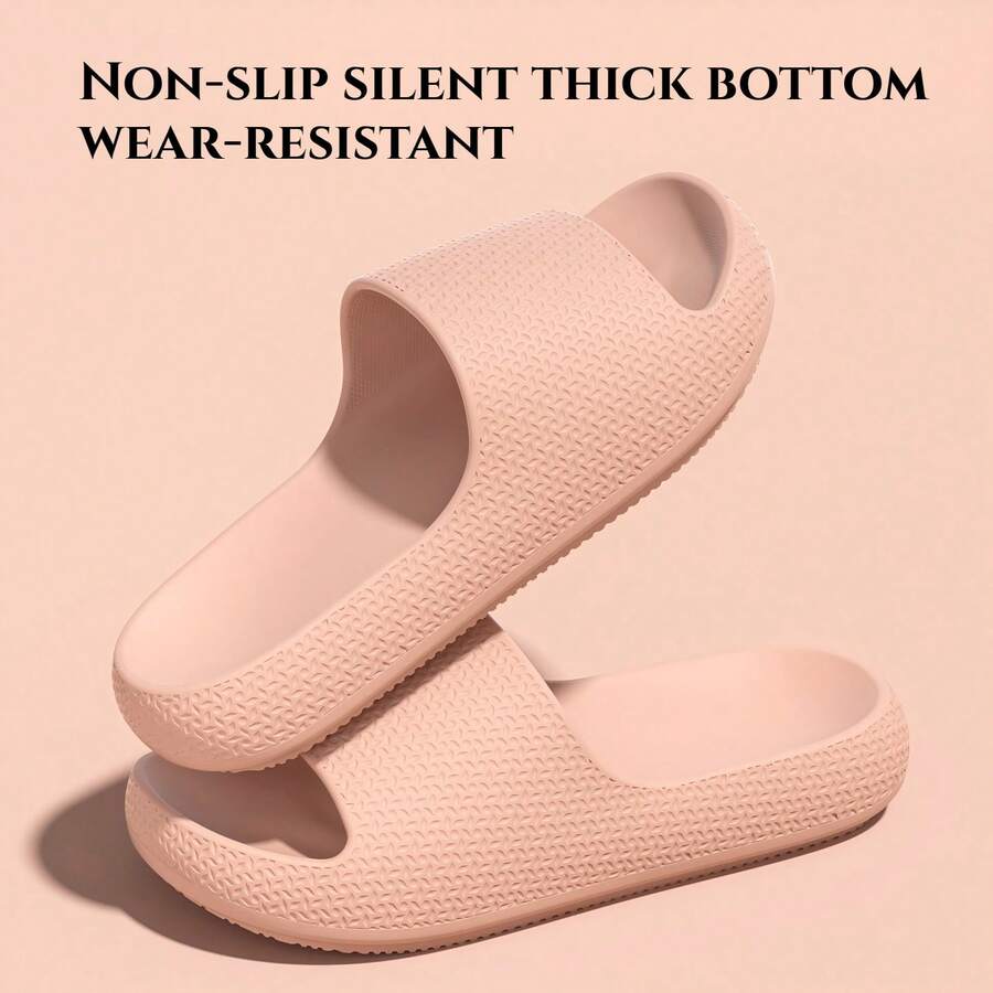 2pcs Solid Color Casual Slippers, Flip Flops, House Slippers, Bathroom Slippers For Home, All Season, Summer EVA Material - Pink - View 1