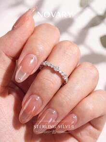 1 chiếc nhẫn tròn đính đá Zirconia thời trang, bạc 925, thanh lịch và phù hợp để đeo hàng ngày, hẹn hò, làm quà tặng ngày lễ và sinh nhật. - Bạc - Xem 2