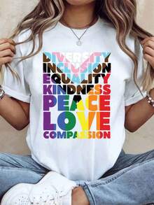 Diversity Inclusion Equality Kindness Peace Love Compassion Pride Rainbow T-Shirt For Women And Men LGBTQ Plus Size Casual Wear For Pride Month, Festival Celebrations And Everyday Wear. - 白色 - 查看 7