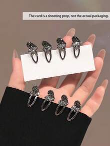 Rhinestone Heart Mini Hair Clip, Delicate Side Bangs Hairpin, Sparkling Tiny Hair Accessory For Women,Hair Slide,Claw Clips - Black - View 12
