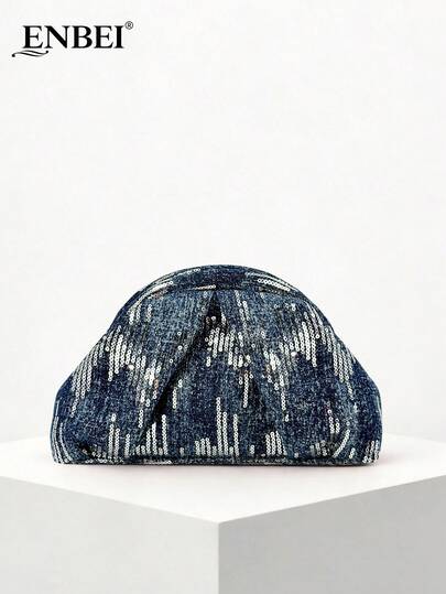  Túi mây denim đính sequin thanh lịch ENBEI - Túi đựng mỹ phẩm dung tích lớn, ví phong cách Y2K, ví cầm tay đi lễ, túi đi biển thanh lịch cho nữ, túi denim nữ, túi dạ tiệc thời trang. Phối hợp hoàn hảo với váy cưới, trang phục tiệc, đồ dùng ngày lễ, cũng là lựa chọn lý tưởng cho Ngày của Mẹ, Ngày lễ Tình nhân, mùa cưới.