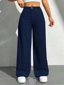 Pantalones casuales simples de unicolor para mujer para usar todos los días - Azul marino - Ver 9