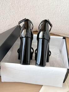 女款圓頭派對/約會百搭時尚粗高跟厚底涼鞋,性感女士日常通勤/婚禮高跟厚底涼鞋 - 黑色 - 查看 12
