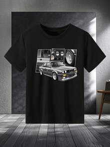Camiseta de manga corta para hombre con cuello redondo informal de 250 g, una prenda de manga corta adecuada para el hogar, el uso diario, fiestas y viajes-perfecta como regalo para amigos o familiares. - Negro - Ver 1