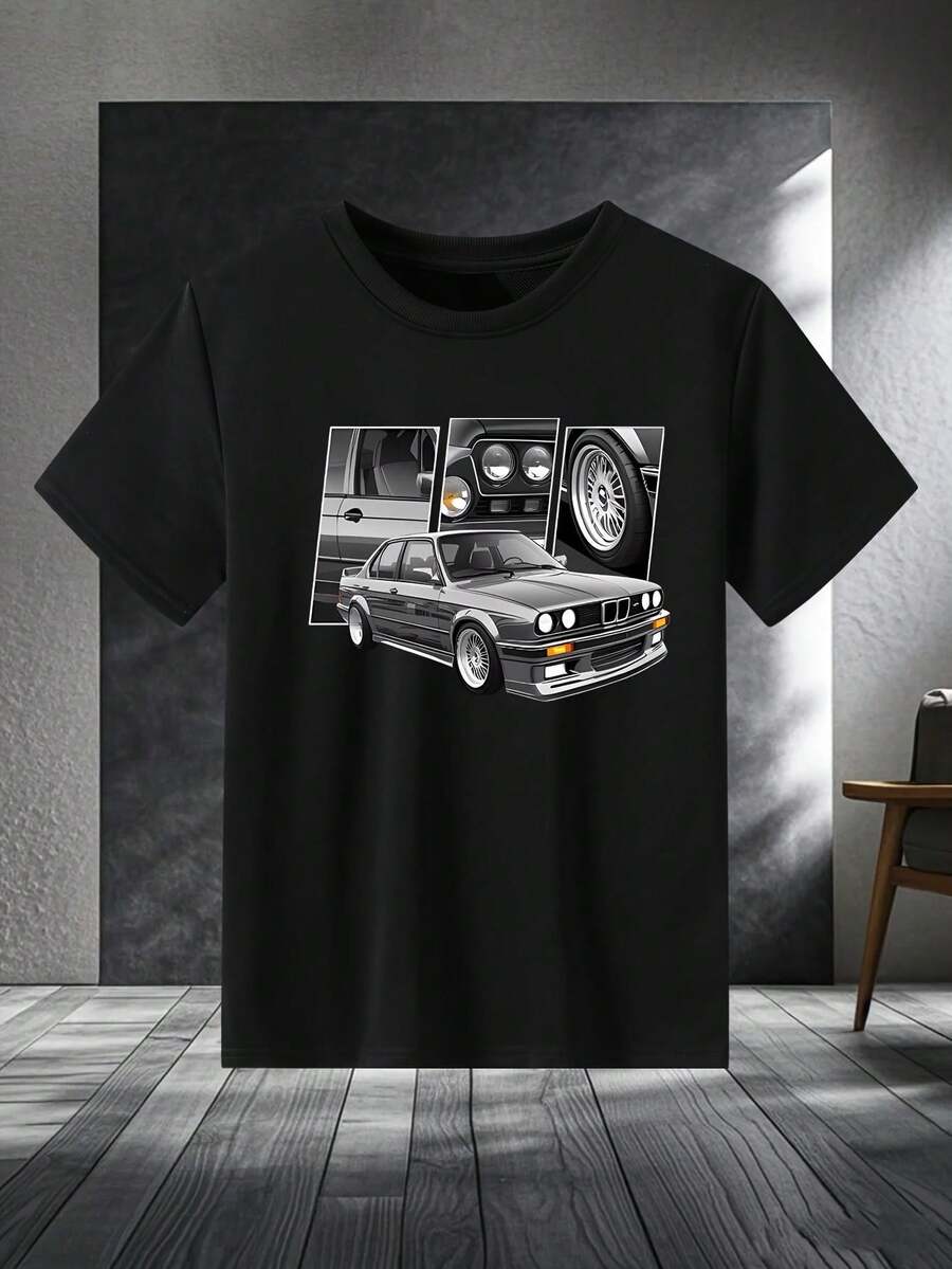 Camiseta de manga corta para hombre con cuello redondo informal de 250 g, una prenda de manga corta adecuada para el hogar, el uso diario, fiestas y viajes-perfecta como regalo para amigos o familiares. - Negro - Ver 1