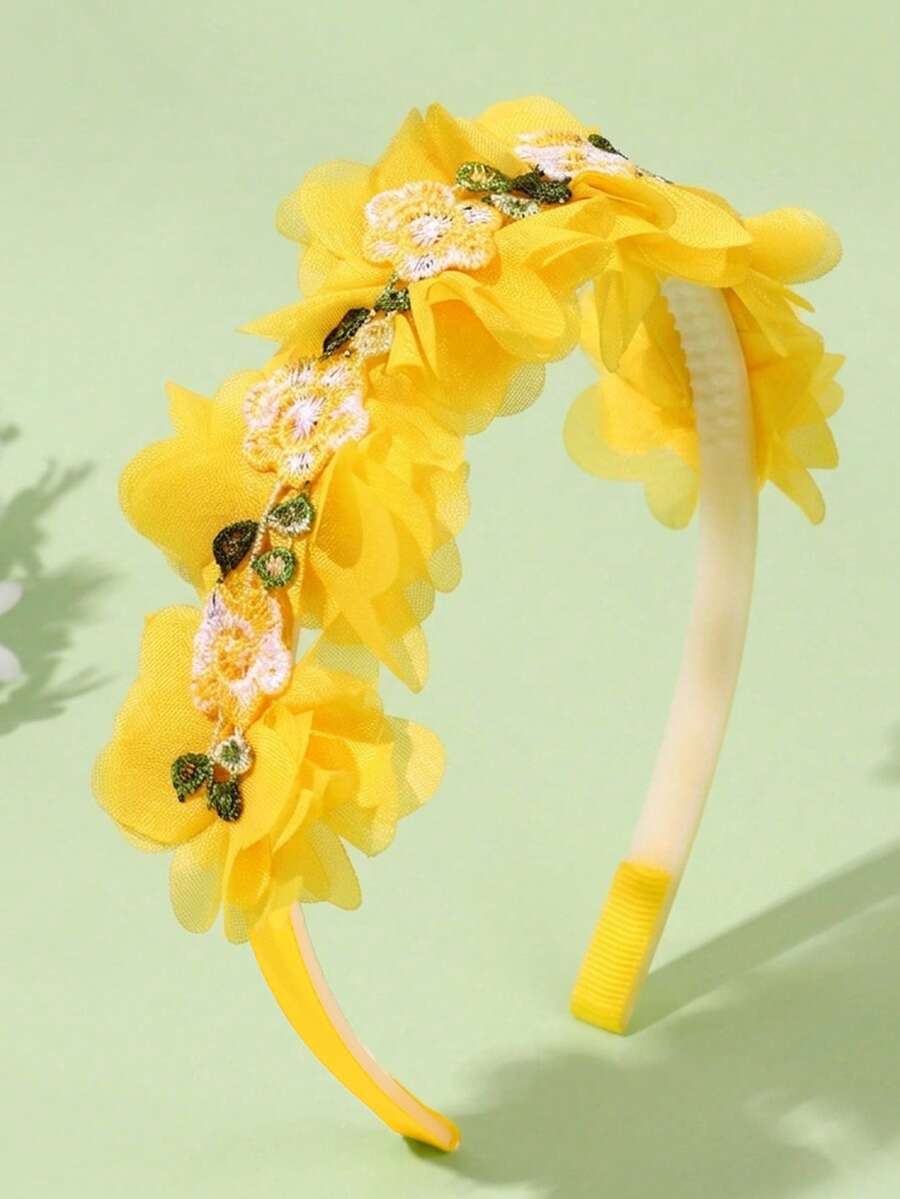 1件黃色花朵髮箍,春夏田園風髮圈,時尚花卉髮飾,適合青少年女孩日常、派對、海灘度假、旅行 - 黃色 - 查看 1
