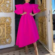 Irregular Solid Color Evening Dress With Double Ruffle Sleeves, New Summer 2026 Style For Women, European-American - 黃色 - 查看 4