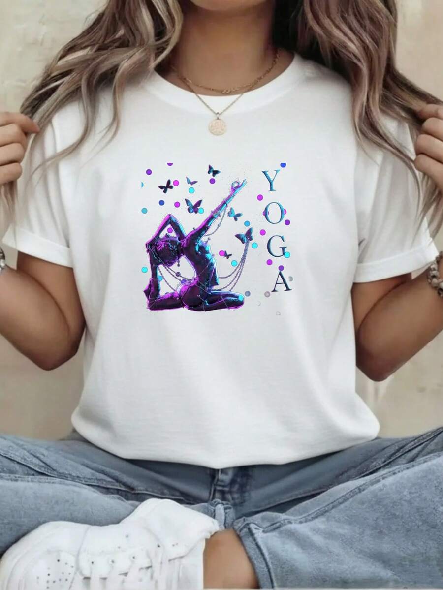 Ropa de Verano para Mujer, Camisetas de Mujer, Camisetas de Moda, y Ropa para Fitness, Viajes de Ocio, Vida Universitaria, Esculturas de Poses Femeninas con Cadenas - Blanco - Ver 1