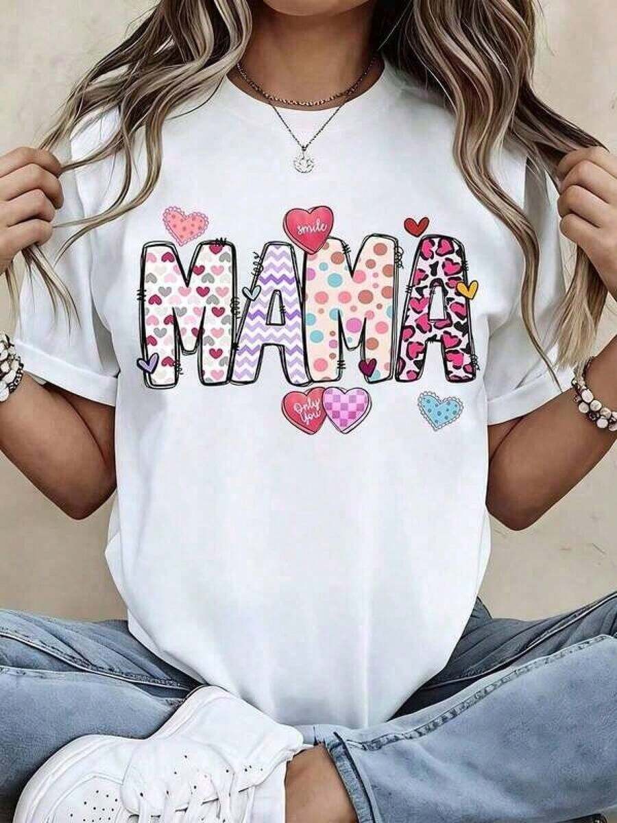 Free unisex para adultos, 1 pieza, camiseta para mamá con estampado de corazón, camiseta gráfica, regalo para el Día de la Madre, top casual de moda para mamá, color blanco, 210g, 100% algodón, los estampados están completamente impresos. Unisexo. ,ropa de mujer,blusas para dama casuales,blusas para mujer,camisas de mujer,blusa,blusas casuales para damaHolidayNigh - Blanco - Ver 1
