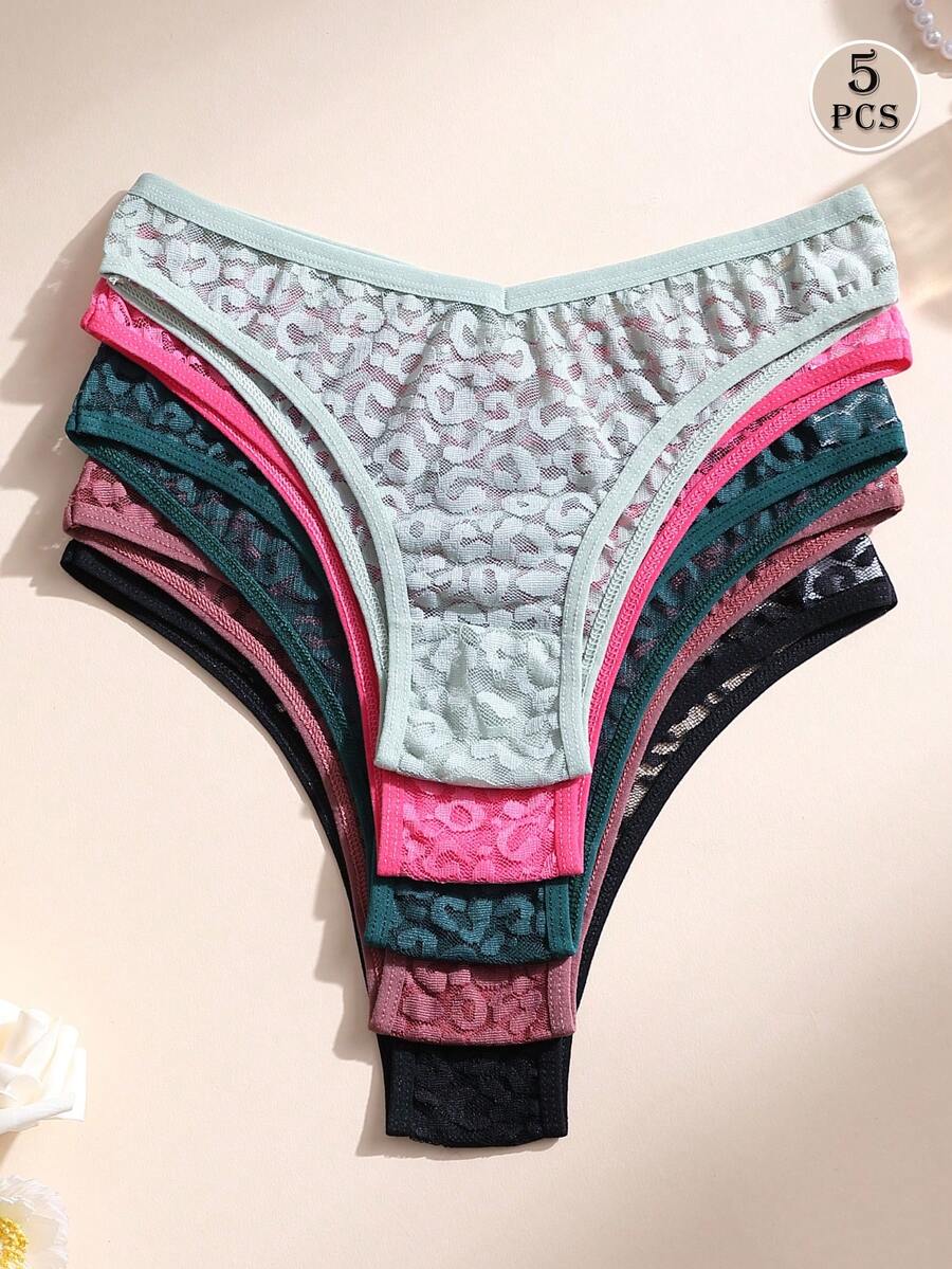 5pcs/Set Celana Dalam Wanita Seksi Berwarna-warni dengan Renda, Pinggang V, Celana Dalam Bikini Nyaman dan Bernapas