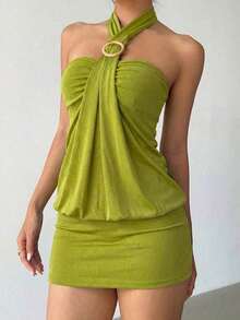 Vestido Mini Bodycon Sexy de Estilo Vanguardista Y2K para Mujer de , con Decoración de Botones Metálicos, Morado, Vestidos de Fiesta para Mujer, Vestidos para Fiestas de Mujer - Verde - Ver 3