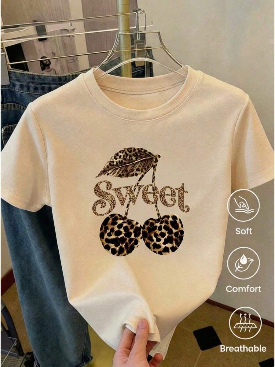 Camisetas estampadas creativas, tops para mujer, diseño de 2026, tejido cómodo y suave, informal y versátil, diseño sencillo combinado con un estampado creativo, rico e interesante, ideal para regalar a amigos y familiares, envío local, ¡entrega rápida! - Albaricoque - Ver 1