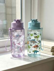 1pc 500ml Cute Children's Water Bottle With Straw, Portable For Outdoor/School Use, Best Gift For Kids - Multicolor - View 2