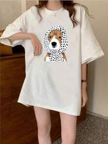 Camiseta Pura para Mujer Manga Corta Diseño de Nicho y Estampado 2025 Verano Nuevo Top Holgado de Manga Media y Ajustado para Mujer - Blanco - Ver 1