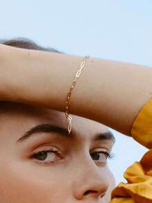 Vòng tay tối giản bằng bạc sterling 925 mạ vàng 18k, kiểu dáng unisex, dây xích hình kẹp giấy cỡ trung bình, dành cho nữ. - Vòng tay dây kẹp giấy - Xem 3