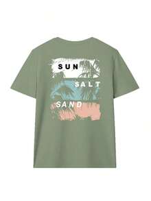 Nueva Camiseta de Verano para Mujer con Estampado de Letras y Hojas de Arce al Atardecer, Cuello Redondo, Manga Corta, Color Gris, Moderna y Versátil, Adecuada para Uso Diario Casual Femenino - Verde hierba - Ver 2