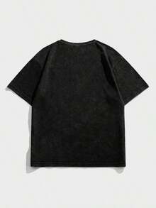 Camiseta de manga corta  para hombre, estilo vintage, de gran tamaño, negra jaspeada, con estampado de la leyenda "Los Angeles", regalo para novio, ideal para salir. - Negro 3 - Ver 6