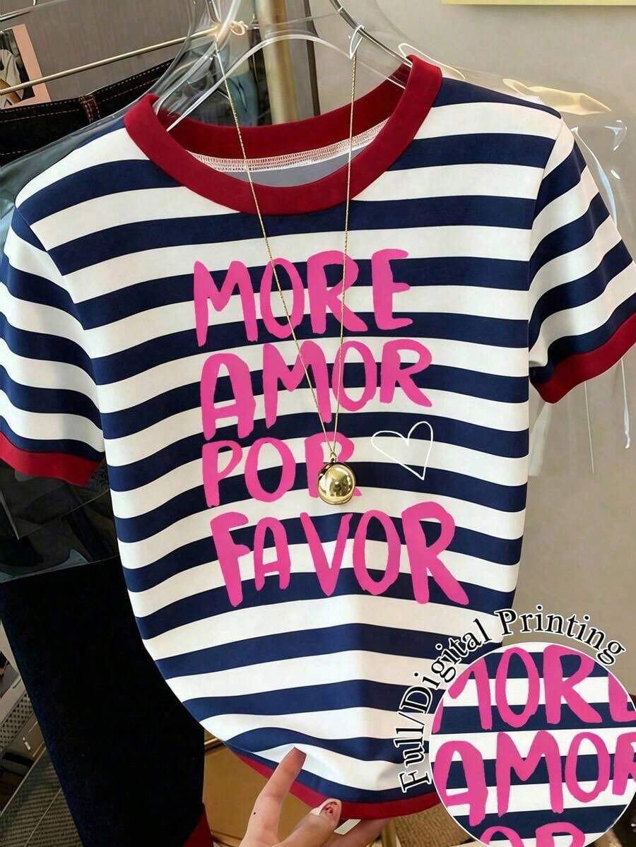 Camiseta de mujer de manga corta con cuello redondo y estampado floral, casual de verano - Multicolor 5 - Ver 1