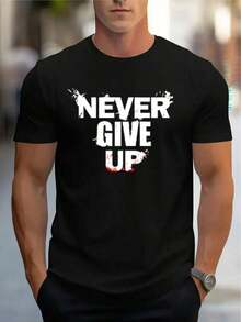 Camiseta de hombre estilo urbano, cuello redondo cómodo, manga corta de algodón informal, top suave y transpirable, ropa de hombre, estilo urbano de verano y primavera, tela de algodón, estampado de letras. - Negro - Ver 4