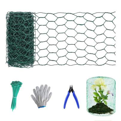 Malla de alambre para aves de corral, 16 in x 13 ft / 16 in x 26 ft / 4 in x 10 ft, malla hexagonal recubierta de vinilo resistente a la oxidación con tijeras/guantes para verduras/jardín/mascotas/plantas/redes florales