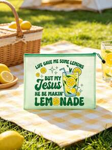 Lemons Christian Mesh Zipper Pouch, Inspirational Lemon Print Transparent Cosmetic Bag, Religious Faith-Based Organizer , Waterproof Mesh Makeup Pouch For Church, Travel, And Daily Use, Large Capacity Transparent Cosmetic Bag With Nylon Zipper - Multicolor - View 7
