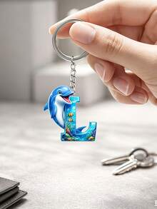 2D Flat Acrylic Keychain, Dolphin Letter Keychain, Novelty Keychain, 26 Letters, Dolphin, Marine Life, Keychain Accessories, Fashion Accessories, Suitable For Various Occasions Matching Keychain - Dolphin - View 3