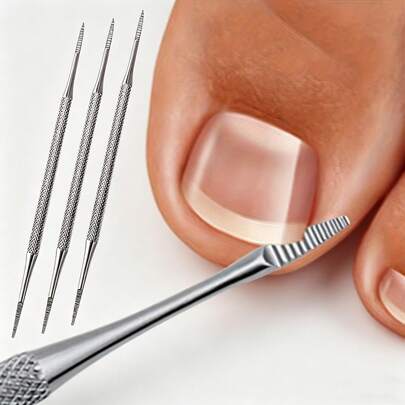 1pc Double-Headed Ingrown Toenail File, Precision Nail Grooming Tool. Solves Issues Like Difficult Ingrown Nail Edge Cleaning, Hard-To-Remove Cuticles, Unclean Nail Edges, And Regular Files Unable To Reach The Nail Grooves. Fine-Toothed End Can Deeply Clean The Ingrown Nail Crevices, Wide-Toothed End Grinds Nail Edges Without Damaging Skin. Compact And Lightweight, Can Be Stored In A Personal Bag Without Taking Up Space.