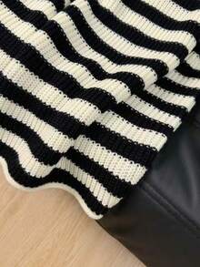 Striped High Neck Knit Pullover Sweater, Loose Slouchy Silhouette, Soft Thick Fabric, Versatile Slimming Youthful Casual Top For Autumn/Winter Fall - Multicolor - View 6