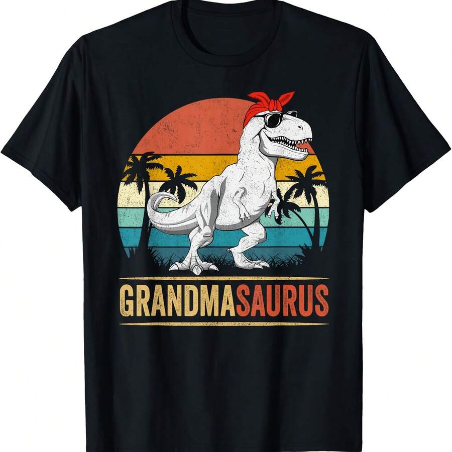 Grandmasaurus T Rex Dinosaur Grandma Saurus Family Matching T-Shirt - 黑色 - 查看 1