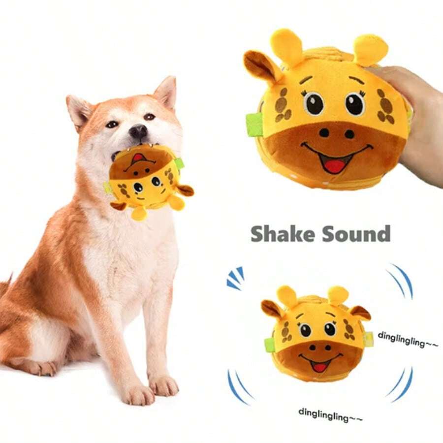 1pc Plush Animal Shaped Squeaky Dog Toy Ball, Soft Interactive Dog Chew Toy With Crinkle Paper, Cute Forest Animal Squeaker Ball Suitable For Small Dogs & Puppies, Durable Boredom Relief Dog Toy - Multicolor - View 1