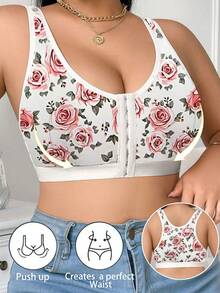 Plus Size Women's Wireless Bra, Breathable Non-Slip Front Closure Lift & Support, Adjustable Straps, Seamless For Daily Wear - White - View 4