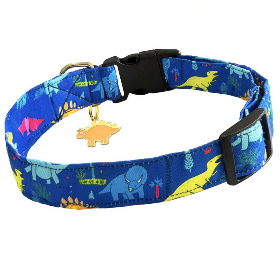 Collar de perro lindo con dije de flor en colores rosa, amarillo y blanco, ajustable, con estampado floral para perros hembra y macho de tamaño pequeño, mediano y grande - Azul - Ver 1