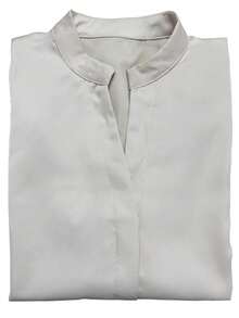 Camiseta de mujer de manga corta de satén sólido elegante - Cuello clásico, tela transpirable, ajuste ceñido, lavable a máquina, top versátil para todas las estaciones, diseño de cuello alto, ropa casual de calidad, textura suave negro verano - Beis - Ver 4