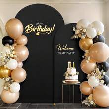 5ft, 6ft, 6.6ft, 7.2ft Beige Wedding Arch Drape Cover, Elastic Sides Fit Arch Frame, Suitable For Birthday Party Wedding Arch Decor (Arch Frame Not Included, Fabric Background Only) - Black - View 3