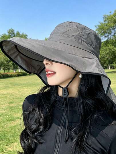 1pc Wide Brim Neck Flap Sun Hat, UPF 50+ UV Protection Hat, Breathable Outdoor Fishing & Hiking Hat For Women