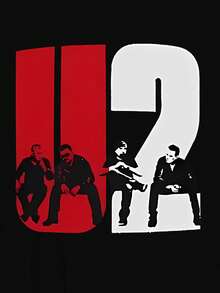 1 Piece Of Women's Casual T-Shirt With U2 Band Graphic Print, Round Neck, Polyester Knit Fabric, Geometric Pattern, Short Sleeve, Comfortable Summer Top For All Seasons, Y2k T-Shirt. - 黑色 - 查看 2
