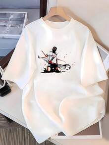 The Image Shows An Abstract Figure Of A Footballer Celebrating Energetically, Surrounded By Colorful Fragments That Symbolize Passion, Movement, And Athletic Strength, Conveying Enthusiasm And Dynamism. Women's 100% Cotton T-Shirt, Comfortable And Breathable For Everyday Casual Wear And Sports. - 白色 - 查看 3