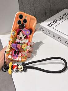 Disney Has Authorized, Phone Case - Chain Set, This Set Features A Mickey Mouse Phone Case Paired With A Detachable Silicone 3D Stitch Wrist Strap, Complete With A Metal Ring Attachment. Crafted Using A Unique 2D Wave-Texture Technique, The Case Is Made From Eye-Catching And Adorable TPU Material, Showcasing Classic Mickey And Minnie Mouse Designs. It Is Compatible With The Entire IPhoneseries, Including Models 17, 16, 15, 14, 13, 12, 11, XS, XR, X, Plus, Pro, And Max. This Stylish, Cartoon-Themed Protective Case Not Only Provides Robust, All-Around Protection For Your Device But Also Makes For The Perfect Gift For Friends And Family. IPhone17 Pro Max Case. Disney Phone Case. - trắng - Xem 4