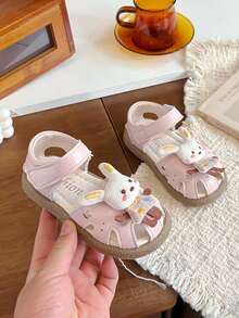 2026 Summer New Girls Cartoon Rabbit Sandals, Soft Non-Slip Hook And Loop Baby Shoes, Sweet Hollow Breathable Princess Shoes - Pink - View 5