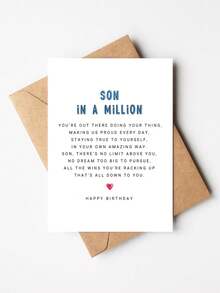 1pc "Son In A Million" Inspirational Birthday Card With Envelope, Heartfelt Poem Greeting For Son, Suitable For Birthday & Special Occasions, Blank Inside - A - View 10