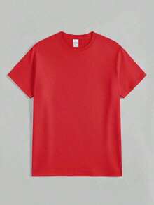 Women's Plus Size 100% Cotton Loose-Fitting Off-The-Shoulder T-Shirt, Printed With Watercolor Pink Lily Designs, Perfect For Summer Beach, Tropical Vacations And Music Festival Outfits, Creating A Cool Bohemian Style, Summer Outfits For Women, Vacation Outfits For Women, Summer Clothes, Spring Outfits For Women, Summer Tops, Festival Outfits, Easter Outfit For Women 2026. - 紅色 - 查看 3