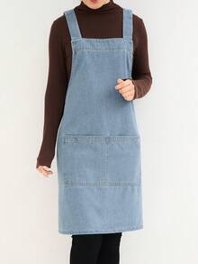 1 buah Celemek Denim, Tahan Minyak, Bernapas, dan Tahan Lama, Cocok untuk Barista, Kafe, dan Toko Roti, Seragam untuk Pria dan Wanita - Gaya tali - View 3