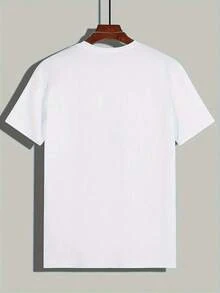 Camiseta de manga corta para hombre con estampado de dinosaurios de colores, 100 % algodón, cómoda e informal - Blanco - Ver 2