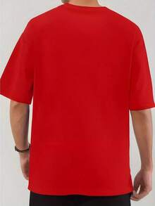Men's Crew Neck T-Shirt 1% | US 25 Tee With Flirty Doodles, Red, White & Blue, Printed With 4th Of July Celebration Design, Classic Casual Fit Style, Multiple Sizes Loose Fit Unisex Casual & Everyday Style T-Shirt, Versatile For Spring Summer & Autumn - Vintage Street Style Unisex Loose Cotton Short Sleeve Crew Neck T-Shirt 100% Pure Cotton - 紅色 - 查看 3