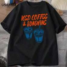 Camiseta De Café Helado Y Solropa De Regalo Para Amantes Del Café Camiseta Estampada Para Club De Café Con Vibraciones De-Vintage Street Style Unisex Loose Cotton Short Sleeve Crew Neck T-Shirtblusas para mujer, playeras de mujer,blusas casuales para dama, - Negro - Ver 4