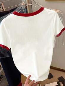 Camiseta de mujer de manga corta y cuello redondo con estampado de leopardo - Blanco 3 - Ver 2