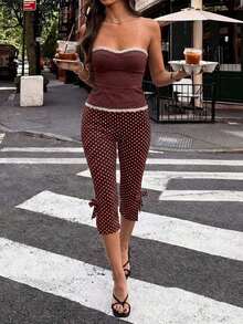 Pantalones Capri de Mujer Dila Polly, Estilo Casual de Verano, Color Sólido, con Lazo Frontal, Pantalones Cortos Clásicos Retro, Atuendo Versátil para Fin de Semana - Óxido marrón - Ver 7