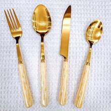 4/24pcs Elegant Ceramic Handle Stainless Steel Cutlery Set, Including Steak Knife, Fork, Dessert Spoon, Soup Spoon, Unique Design Suitable For Home, Restaurant, Kitchen, Daily Dining, Party And Holiday Gathering - Gold - View 22