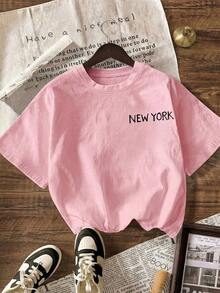 New York City Graphic T-Shirt, Women's Casual Crew Neck Short Sleeve T-Shirt, Summer Vacation Set - 羅莎 - 查看 3