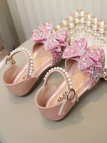 1 Pair Children's Sandals With Rhinestone, Pearl, Bow Decor, PU Patchwork Round Toe, Suitable For Daily Wear, Dance, Outdoor, Festivals, Parties, Glitter Princess Shoes, Fit For Spring, Summer, Autumn - Pink - View 6